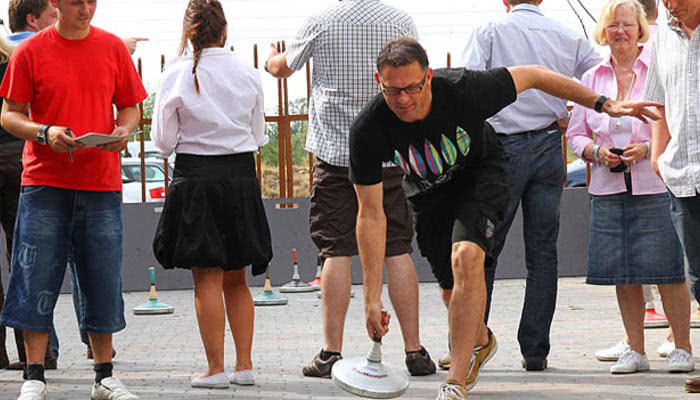 Eisstockschießen im Sommer im Beverland zwischen Münster und Osnabrück