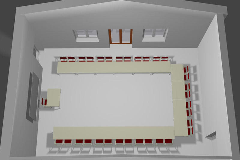 Zeichnung: Der Tagungsraum Freiraum 2 in U Form gestellt
