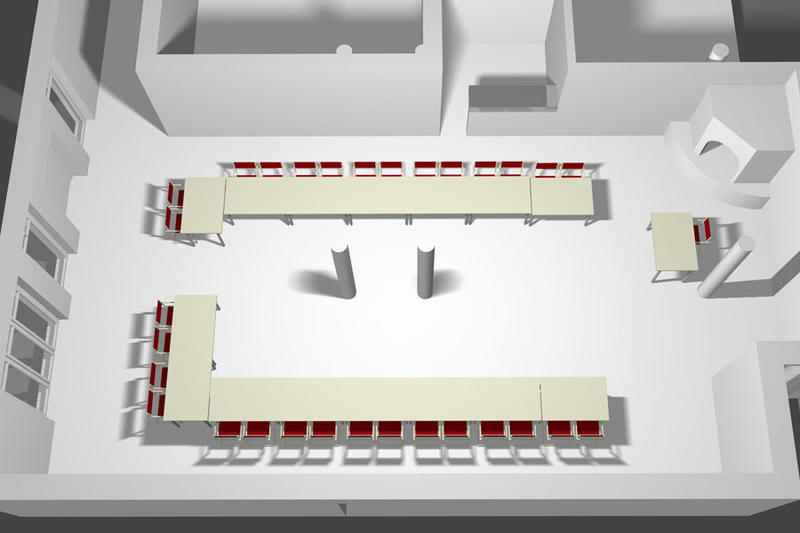 Zeichnung: Der Tagungsraum Kocharena in U-Form bestuhlt