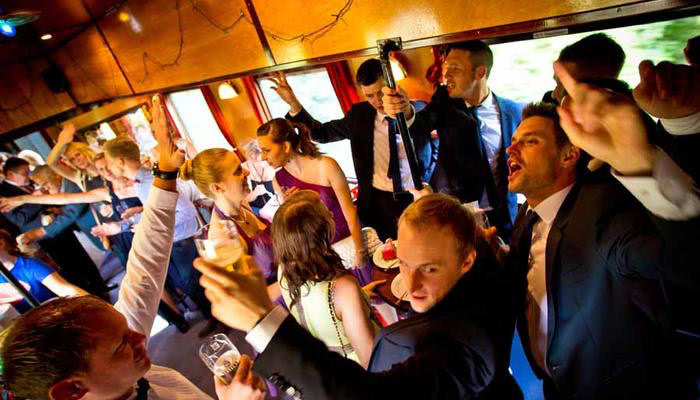 Tanzwagon with party in the historic steam train